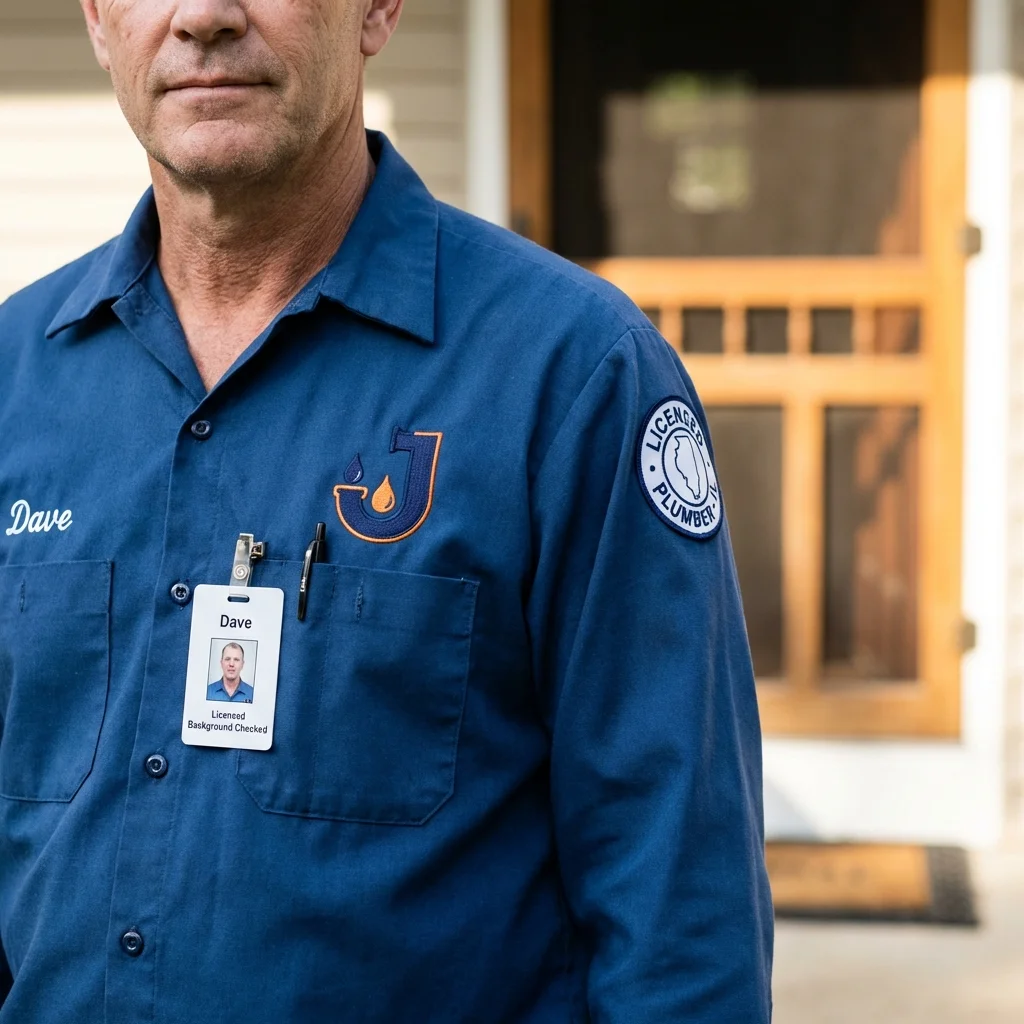 Licensed plumber showing ID badge in Summerdale, AL