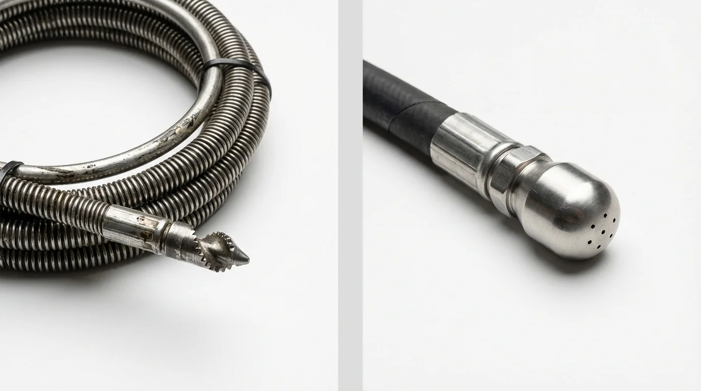 Drain snake cable and hydro jetting nozzle used for drain cleaning in Summerdale, AL