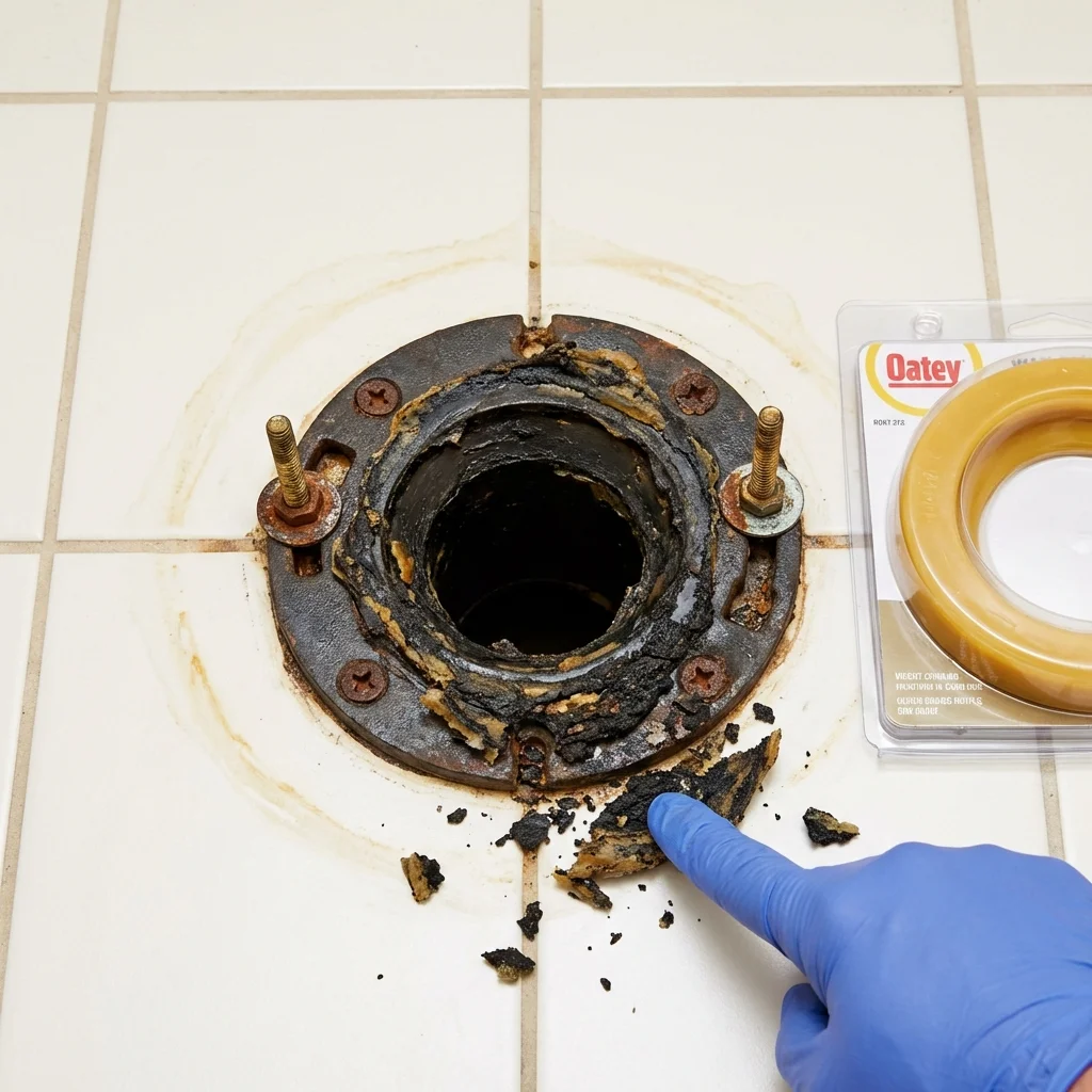 Failed wax ring showing water seepage at the base of a toilet in a Summerdale, AL home